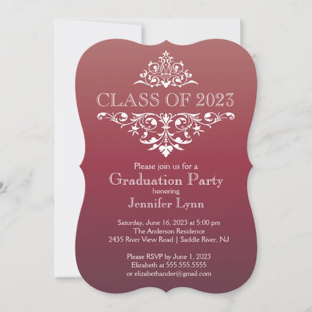 Invitación Elegante y formal fiesta de graduación floreciente (Anverso)