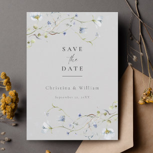 Invitación Elegante y gris boda de flores silvestres salva la