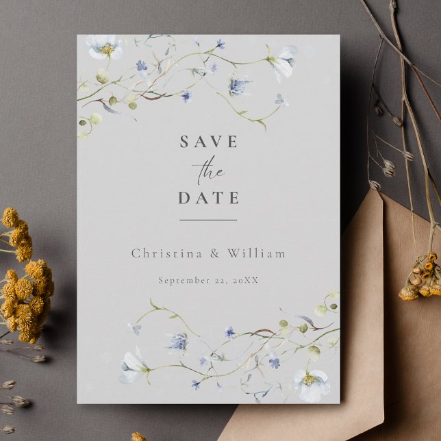 Invitación Elegante y gris boda de flores silvestres salva la (Subido por el creador)