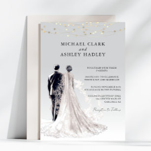 Invitación Elegante y gris claro Boda tradicional de novias G