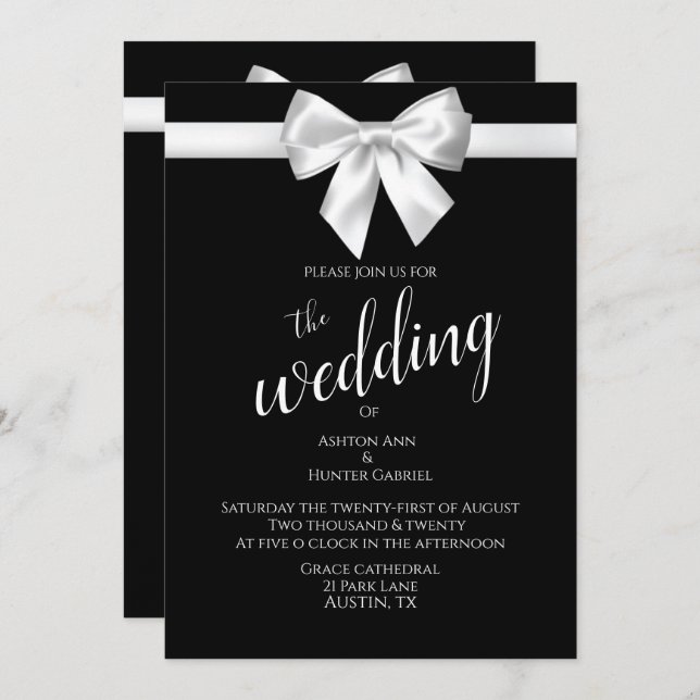 Invitación Elegante y hermoso Boda Bonito blanco negro (Anverso / Reverso)