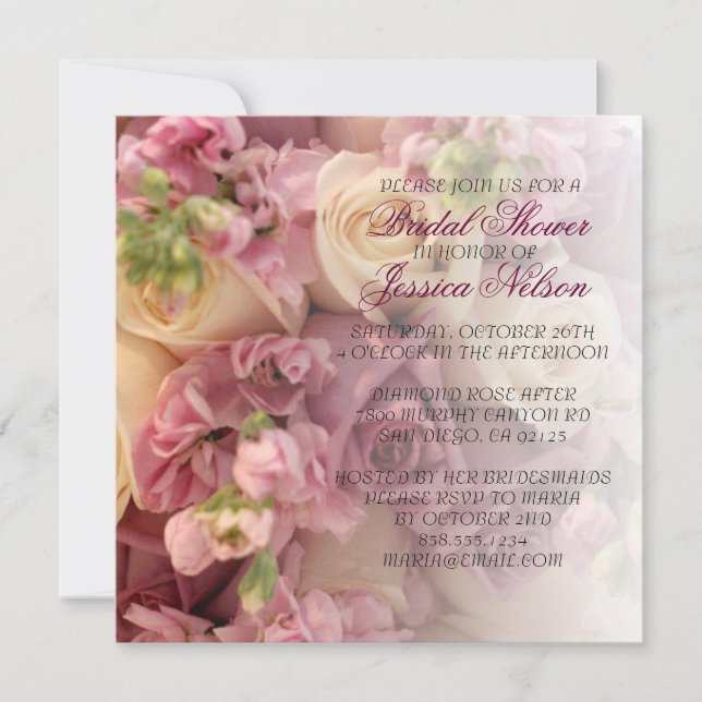 Invitación Elegante y lujosa ducha rosa Rose Bouquet Invite (Anverso)