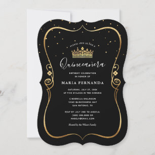 Invitación Elegante y lujoso oro y quinceañera negra