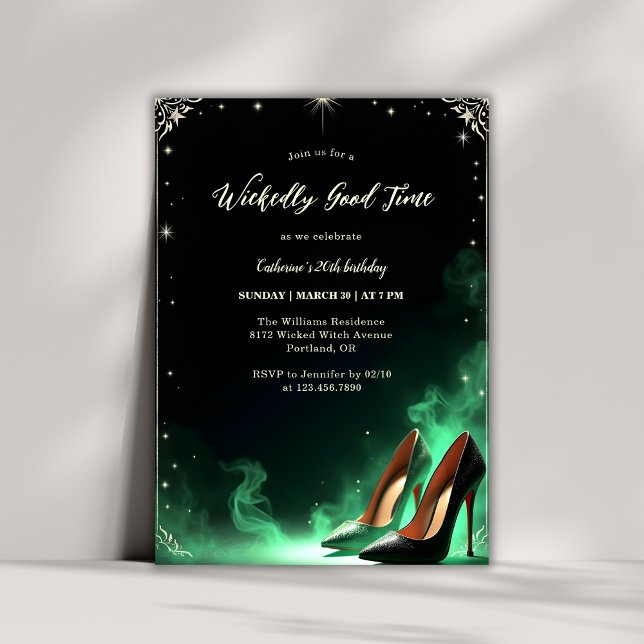 Invitación Elegante y mágico cumpleaños perverso (Elegant Wicked Birthday Party Invitation For Adults – Evil Witch Magical Emerald Green Theme)