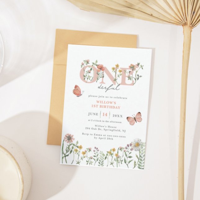 Invitación Elegante y maravilloso flor silvestre primer cumpl (Subido por el creador)