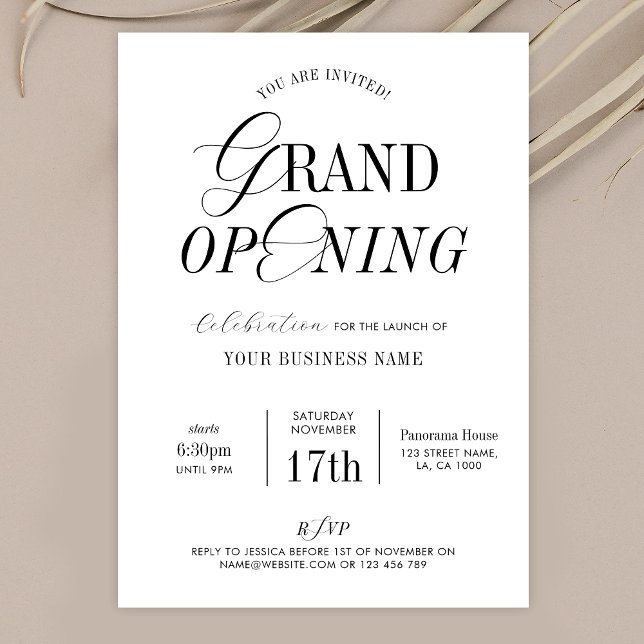 Invitación Elegante y minimalista apertura empresarial (Elegant calligraphy Business Grand Opening invitation that will add class to your event )