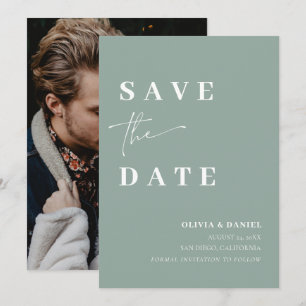 Invitación Elegante y minimalista foto verde sabia salva la f