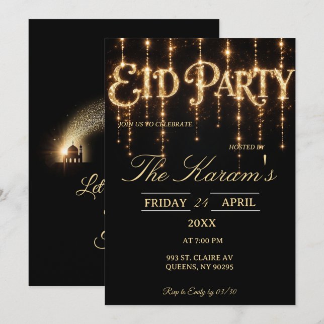 Invitación elegante y moderna a la fiesta de Eid e (Anverso / Reverso)