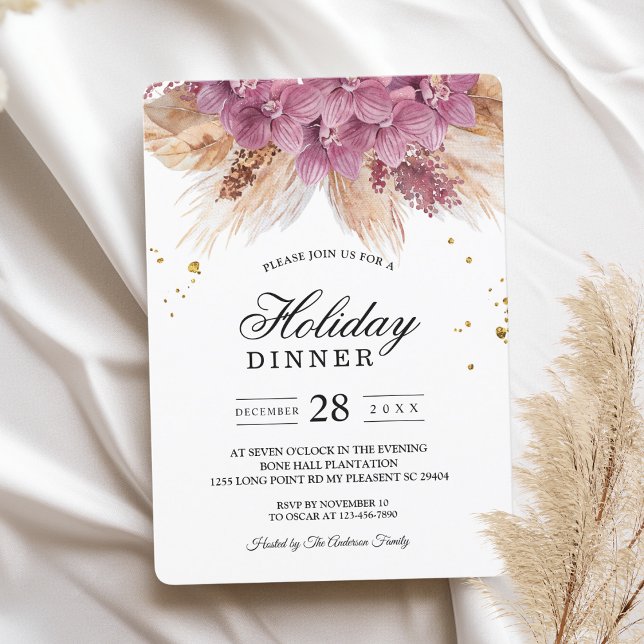 Invitación Elegante y moderna Belleza Orquídea Rosa y Pampas  (Subido por el creador)