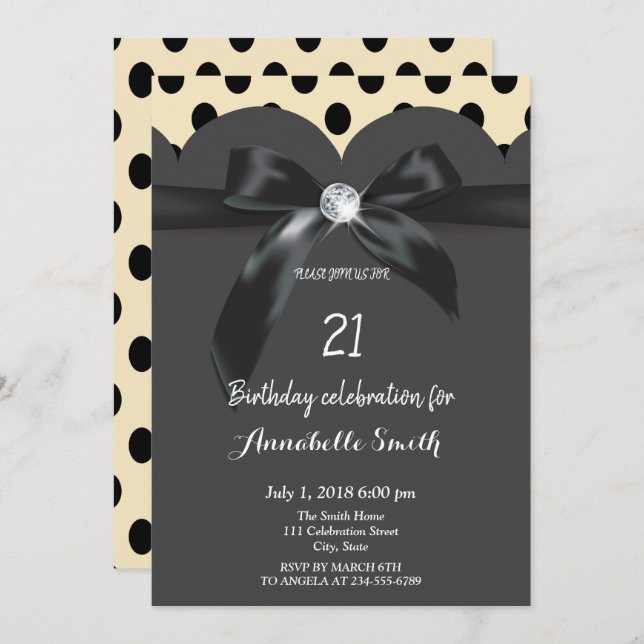 Invitación Elegante y moderna cinta de moda Cumpleaños (Anverso / Reverso)