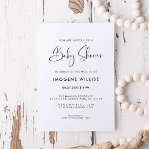 Invitación Elegante y moderna ducha de bebé negra y blanca