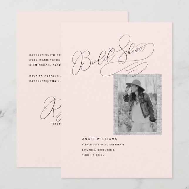 Invitación Elegante y moderna ducha de novias Rubor con foto  (Anverso / Reverso)