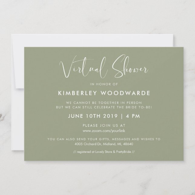 Invitación Elegante y moderna ducha Sage Green Virtual (Anverso)