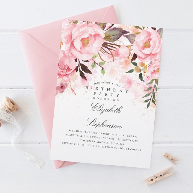 Invitación Elegante y moderna fiesta de cumpleaños con flores (Subido por el creador)