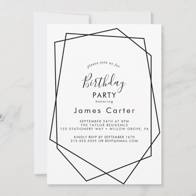 Invitación elegante y moderna para fiesta de cumpl (Anverso)