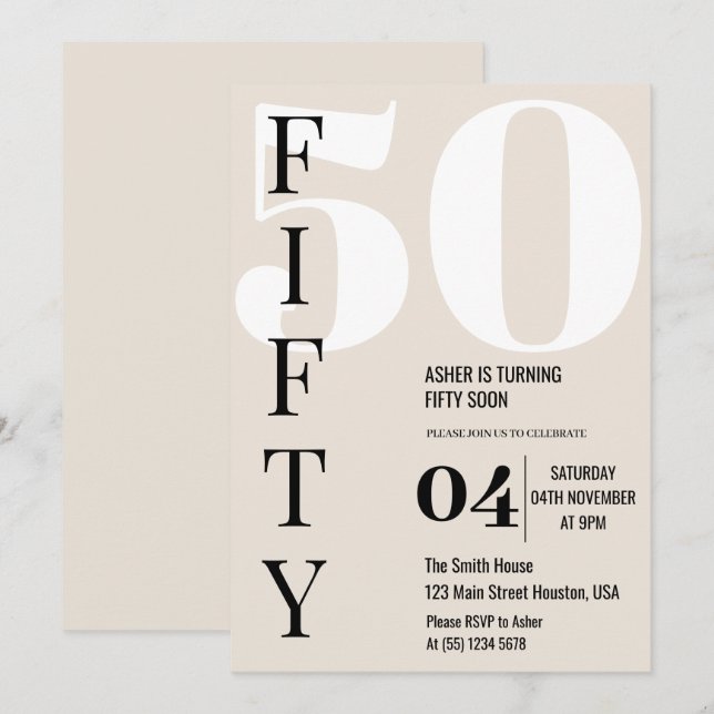 Invitación Elegante y moderno 50° cumpleaños (Anverso / Reverso)