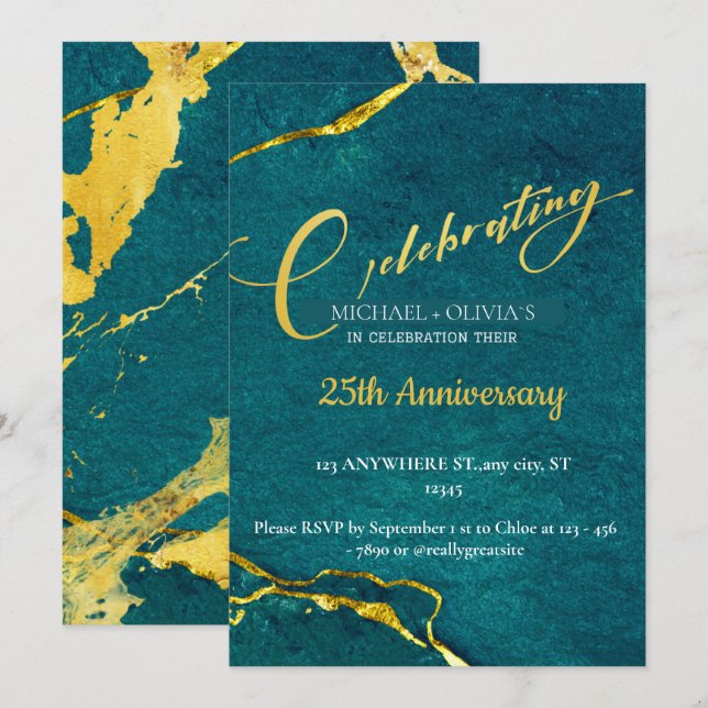 Invitación elegante y moderno aniversario de boda dorado (Anverso / Reverso)