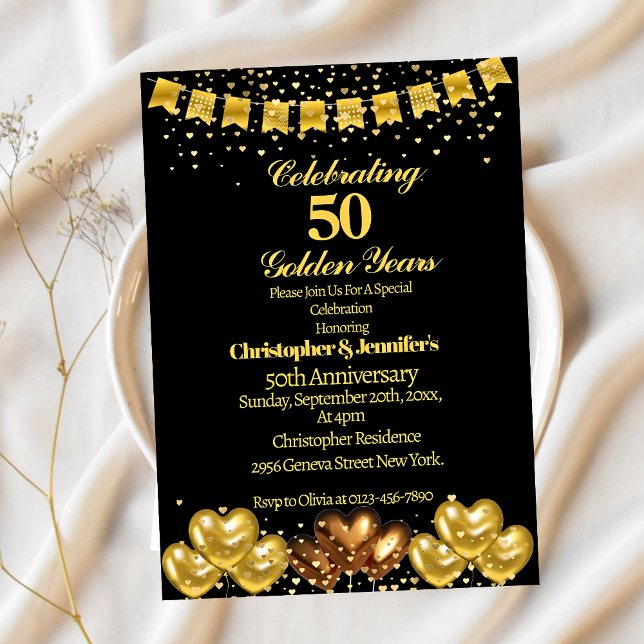 Invitación Elegante y moderno Aniversario del Black&Gold 50 B (Subido por el creador)