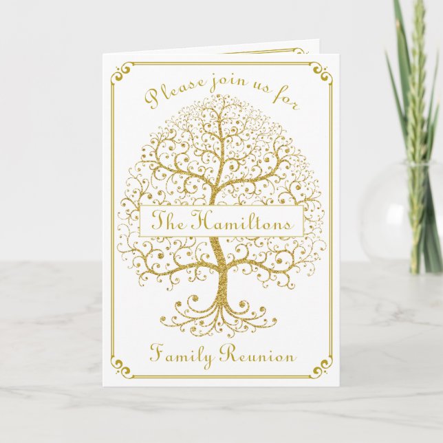 Invitación Elegante y moderno árbol de oro de Reunión familia (Anverso)