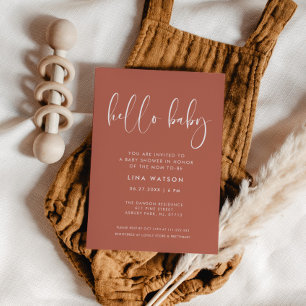 Invitación Elegante y moderno arcilla roja Hola bebé