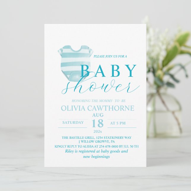 Invitación Elegante y moderno Baby Shower Boy (Anverso de pie)