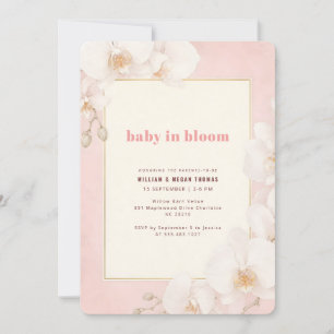 Invitación Elegante y moderno baby shower rosa de bebé en flo