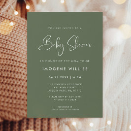 Invitación Elegante y moderno Baby Shower verde oscuro sabio