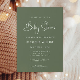 Invitación Elegante y moderno Baby Shower verde oscuro sabio