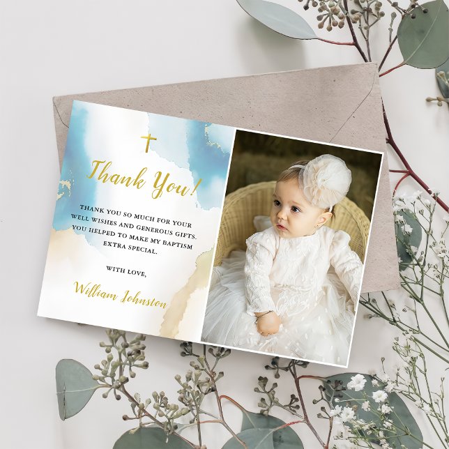 Invitación Elegante y moderno Baptismo Azul Foto Gracias Tarj (Subido por el creador)