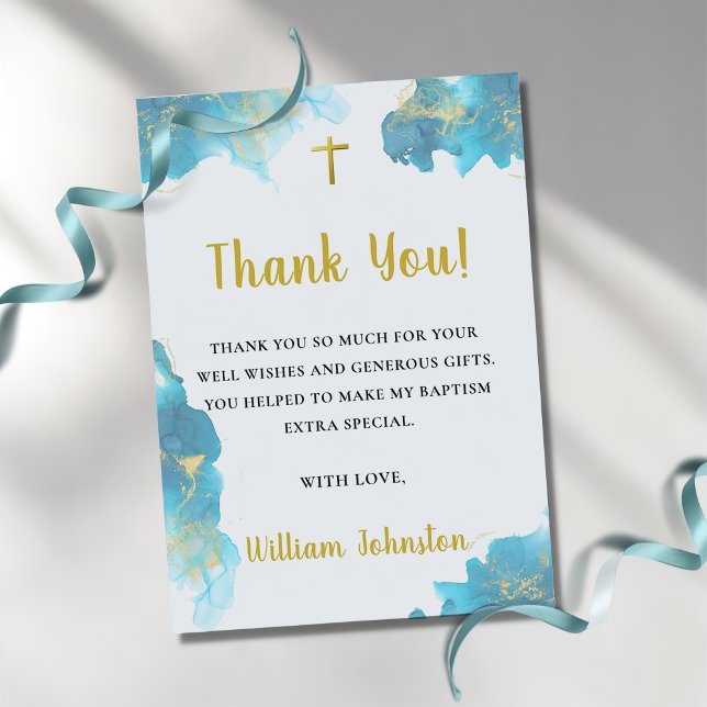 Invitación Elegante y moderno Baptismo Azul Foto Gracias Tarj (Subido por el creador)