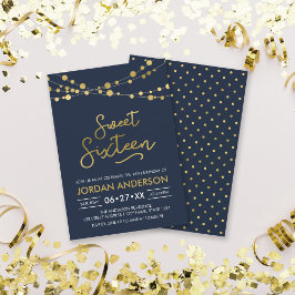 Invitación Elegante y moderno Blue Faux Gold Luces Dulces Die