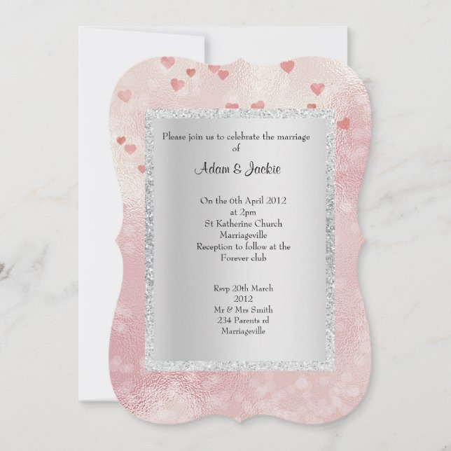 Invitación ELEGANTE Y MODERNO boda de corazones rosados (Anverso)