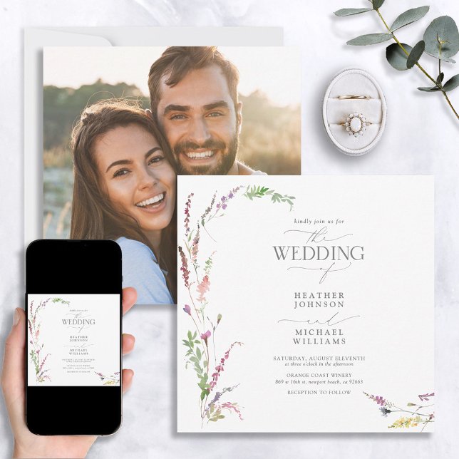 Invitación Elegante Y Moderno Boda De Fotos Florales De Flor  (Subido por el creador)