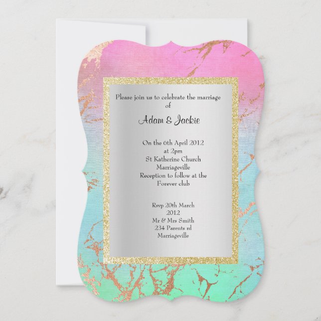 INVITACIÓN ELEGANTE Y MODERNO BODA MARBLE GOLD PASTEL (Anverso)