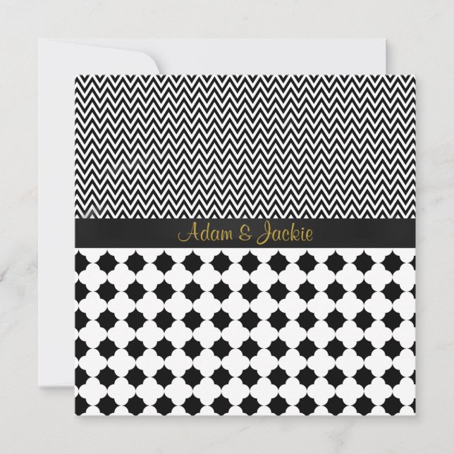 Invitación ELEGANTE y MODERNO BODA Oro Blanco Negro (Anverso)