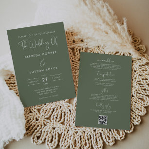 Invitación Elegante y moderno boda verde sabio oscuro