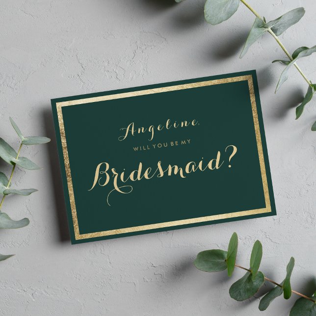 Invitación Elegante y moderno bosque verde de imitación de or (Elegant modern forest green faux gold Bridesmaid Invitation )