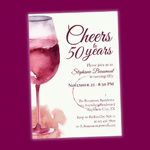 Invitación Elegante y moderno Cheers Red Wine 50 cumpleaños