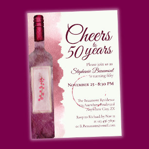 Invitación Elegante y moderno Cheers Red Wine 50 cumpleaños