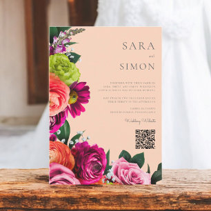 Invitación elegante y moderno código QR boda de melocotón flo