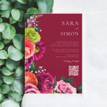 elegante y moderno código QR floral burgundy boda