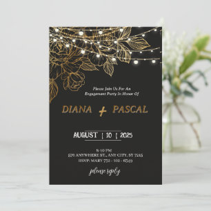 Invitación Elegante y moderno compromiso en negro y dorado