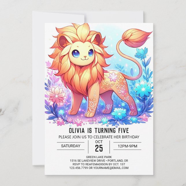 Invitación Elegante y moderno cumpleaños digital de leones (Anverso)