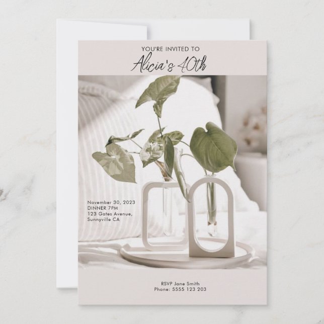 Invitación Elegante y moderno cumpleaños número 40 (Anverso)