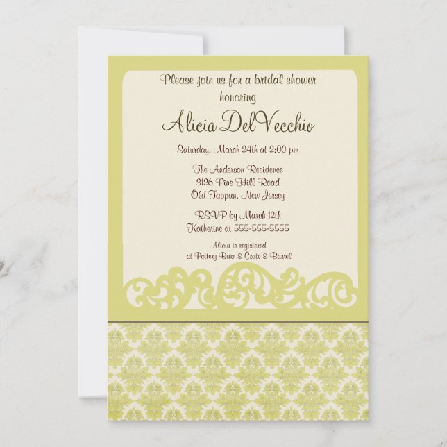 Invitación Elegante y moderno Damask Bridal Shower (Anverso)