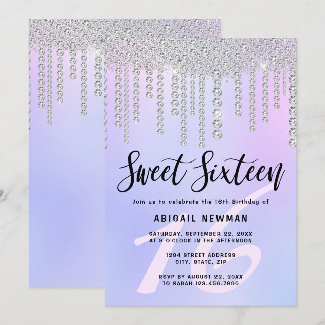 Invitación Elegante y moderno diamante de pollo gotea dulce d (Anverso / Reverso)