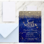 Invitación Elegante y moderno Diamantes de Oro Estrellas Dulc<br><div class="desc">Moderno,  moda y glamuroso Sweet 16 con diamantes de oro y estrellas de fondo azul.</div>