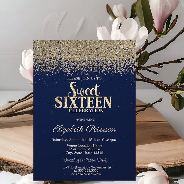 Invitación Elegante y moderno Diamantes de Oro Marina Dulce A (Subido por el creador)