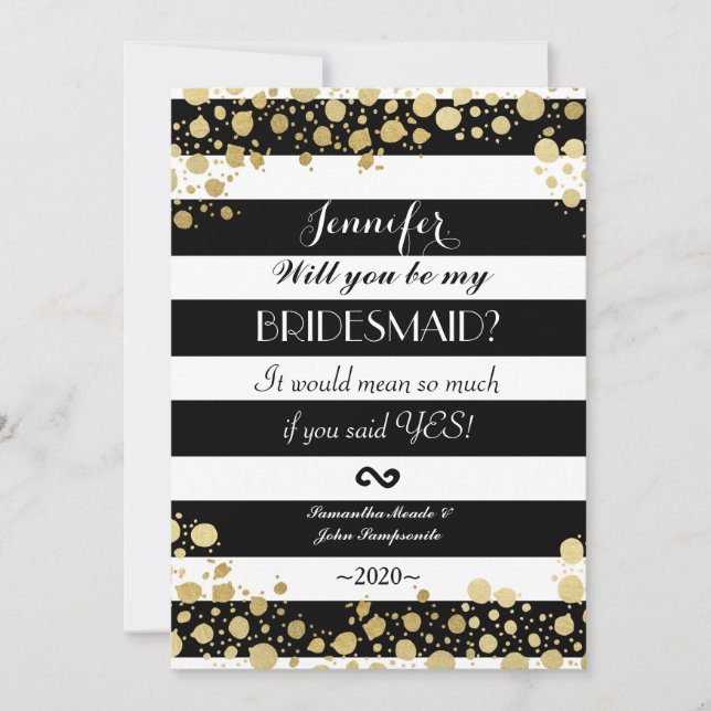 Invitación Elegante y moderno Faux Gold Splatters y Stripes (Anverso)