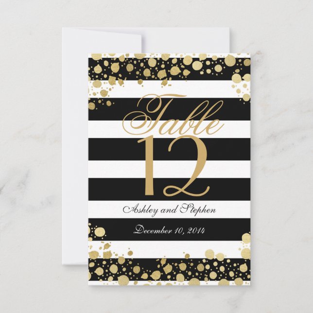 Invitación Elegante y moderno Faux Gold Splatters y Stripes (Anverso)